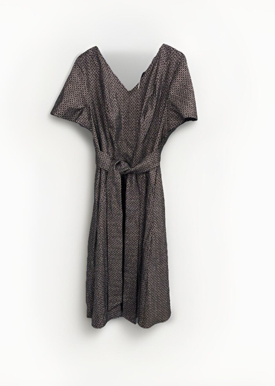 Lane Bryant Dress Womens 14 Fit & Flare Belted Flutter Sleeve Black Metallic NWT
